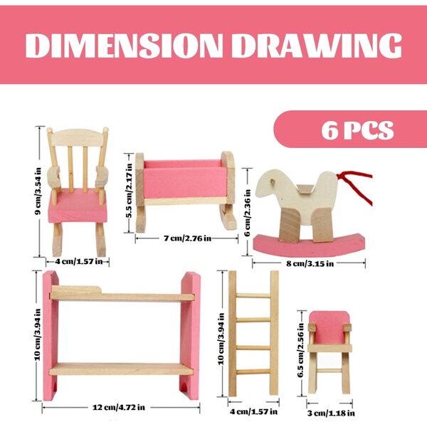 Holzmöbelset für 1:12 Puppenhaus – komplettes Schlafzimmer und Zubehör