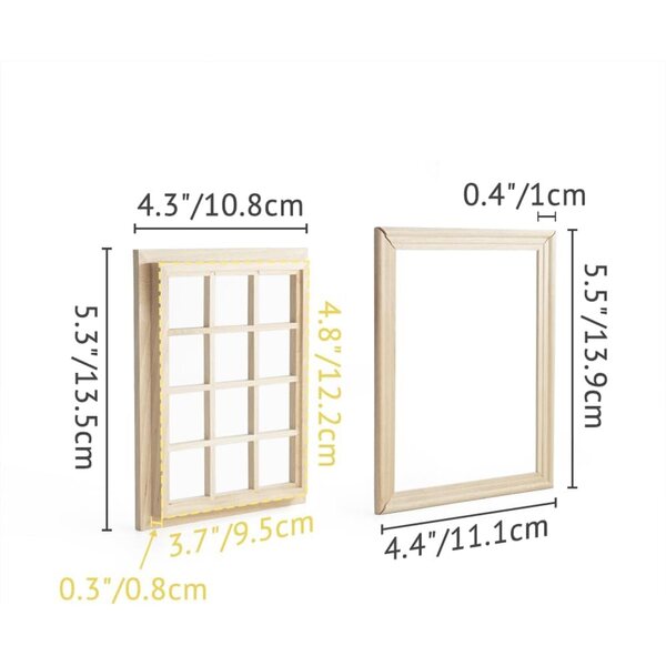 1/12 Miniatur-Holzfenster für Puppenhaus mit Gitter mit 12 Fächern