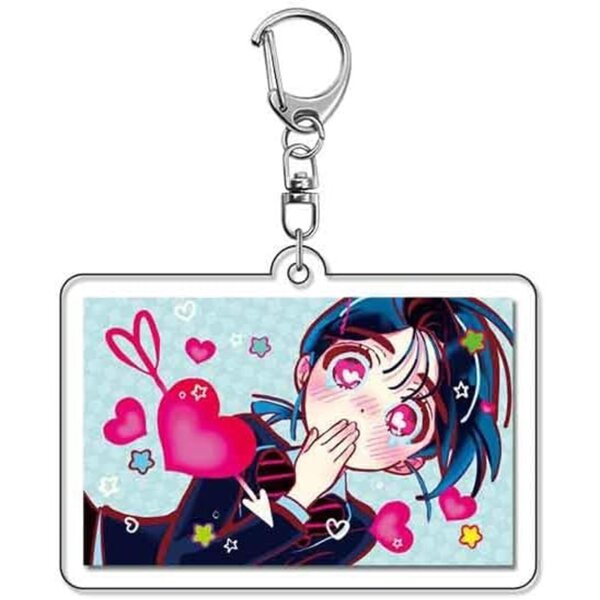6 Cartoon Themed Acryl Keyrings - Set vu 6 faarwege a séiss Stécker