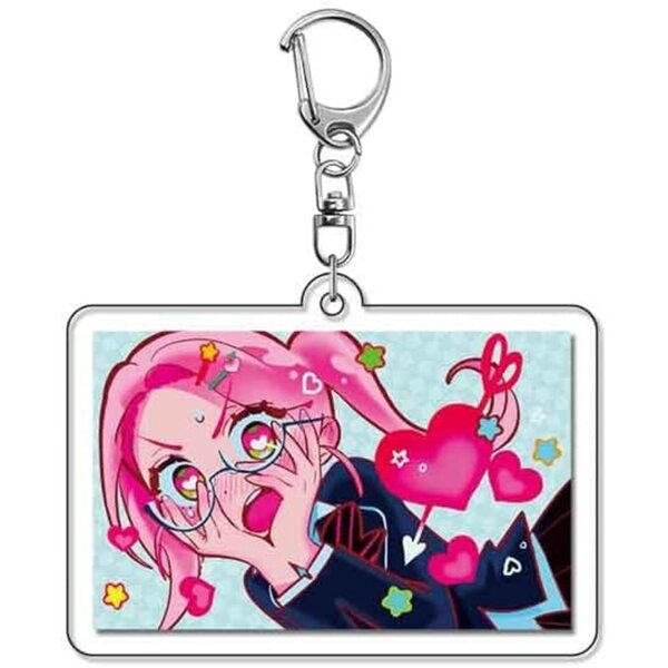6 Cartoon Themed Acryl Keyrings - Set vu 6 faarwege a séiss Stécker