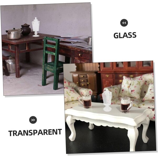 Set mit 2 transparenten Mini-Gläsern für Puppenhäuser – realistische dekorative Accessoires