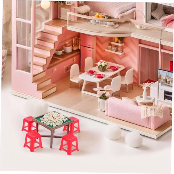 Set Miniatura Tavolo e Sedie Mahjong in Plastica per Case Bambole – Realistico e Durevole