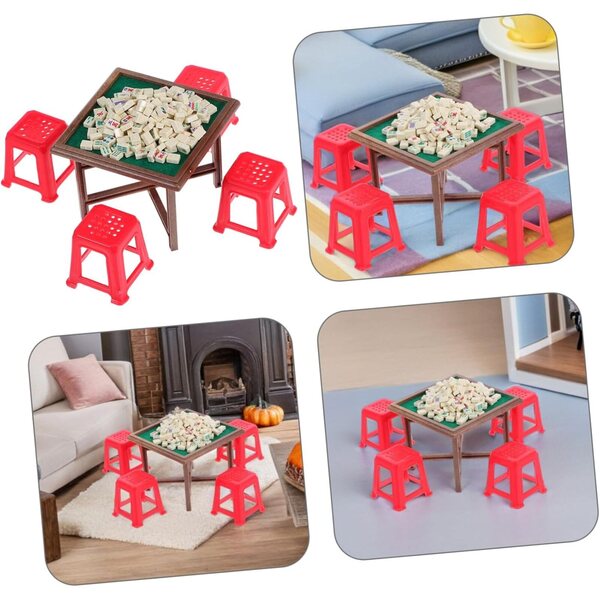 Set Miniatura Tavolo e Sedie Mahjong in Plastica per Case Bambole – Realistico e Durevole