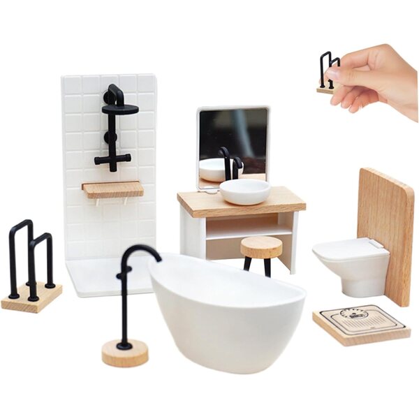 Set bagno 1:12 per casa delle bambole in legno 8 pezzi NASSMOSSE accessori miniatura