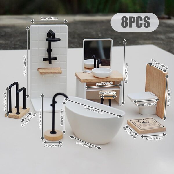 Set bagno 1:12 per casa delle bambole in legno 8 pezzi NASSMOSSE accessori miniatura