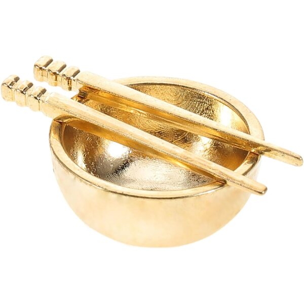 1:12 Küchenminiaturset mit Schüssel und Essstäbchen aus goldener Legierung für das Puppenhaus