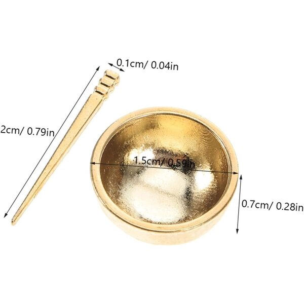 1:12 Küchenminiaturset mit Schüssel und Essstäbchen aus goldener Legierung für das Puppenhaus
