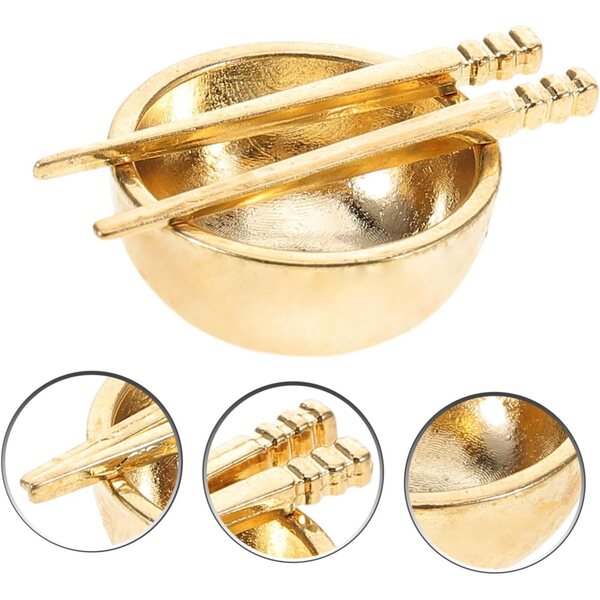 1:12 Küchenminiaturset mit Schüssel und Essstäbchen aus goldener Legierung für das Puppenhaus