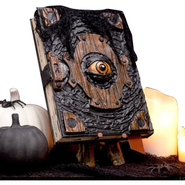 Halloween-Zauberbuch mit bösem Blick – realistische Hexendekoration aus Kunstharz