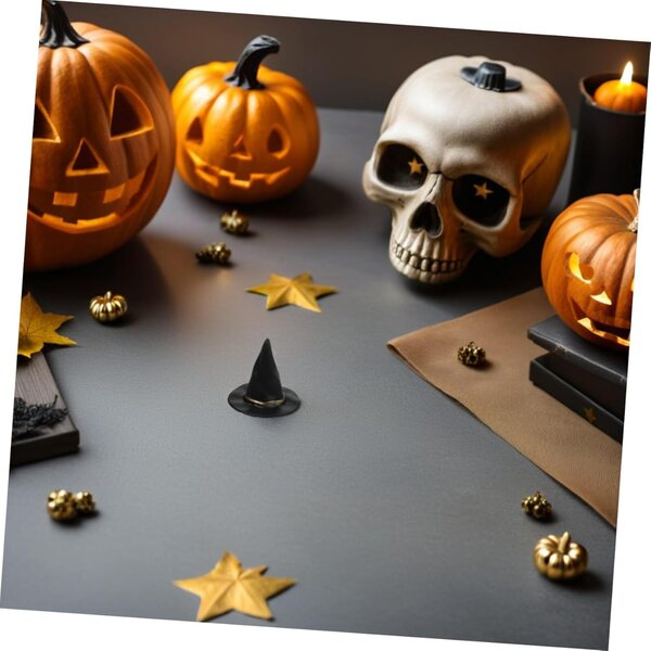 Set mit 72 Mini-Hüten aus schwarzem Kunststoff für selbstgemachte Halloween-Dekorationen