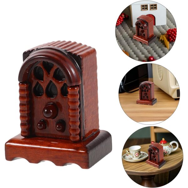 Radio Miniature Vintage in Legno Scala 1:12 per Casa delle Bambole e Diorama