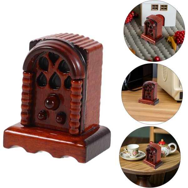 Radio Miniatura in Legno Vintage 1:12 per Casa Bambole e Decorazioni Retro