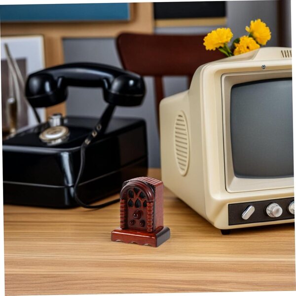 Miniaturradio aus Holz im Maßstab 1:12 für Puppenhäuser im Retro-Stil