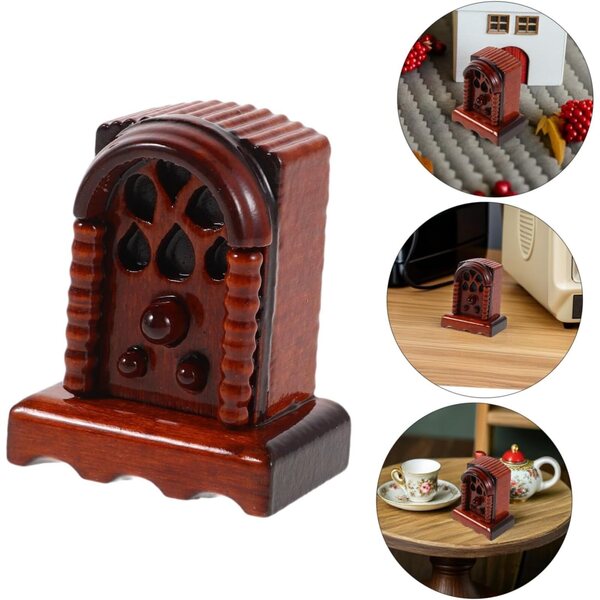 Vintage-Miniaturradio aus Holz für Puppenhaus 1:12, dekoratives Accessoire