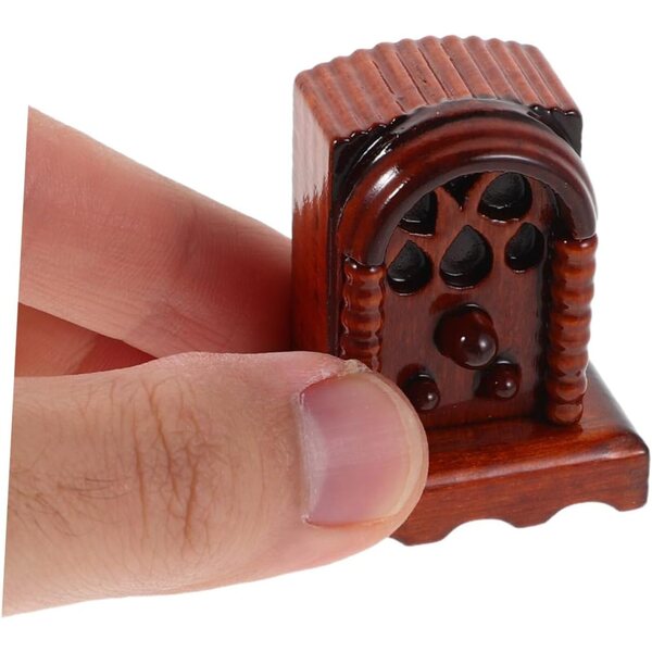 Radio in legno miniatura vintage per casa delle bambole 1:12 decorazione retrò