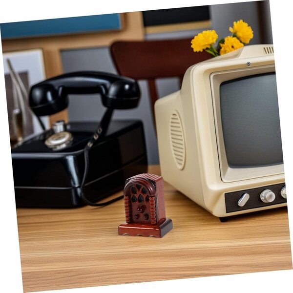 Radio in legno miniatura vintage per casa delle bambole 1:12 decorazione retrò