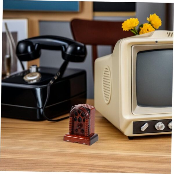 Vintage-Miniaturradio aus Holz 1:12 für Puppenhäuser und Retro-Dekorationen