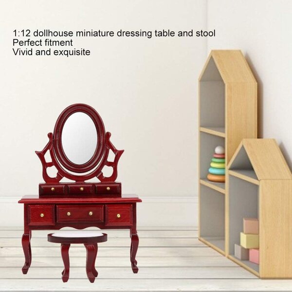 1:12 Puppenhaus Miniatur-Schminktisch und Hocker-Set aus Holz