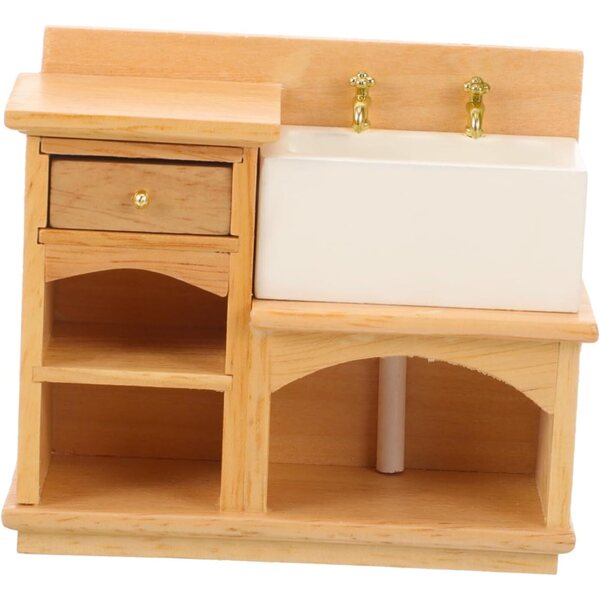 Mini Mobile Lavabo in Legno Naturale per Casa delle Bambole, Realistico e Decorativo