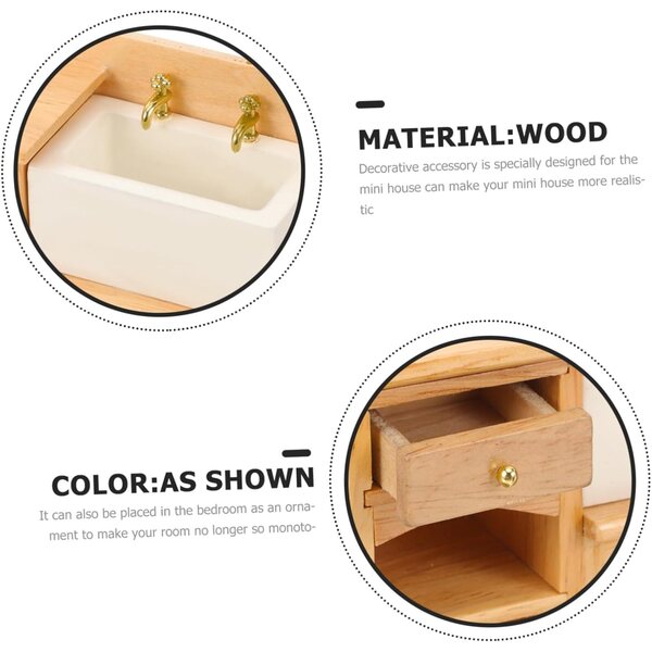 Mini Mobile Lavabo in Legno Naturale per Casa delle Bambole, Realistico e Decorativo