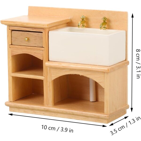 Mini Mobile Lavabo in Legno Naturale per Casa delle Bambole, Realistico e Decorativo