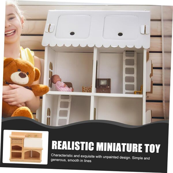 Mini Mobile Lavabo in Legno Naturale per Casa delle Bambole, Realistico e Decorativo