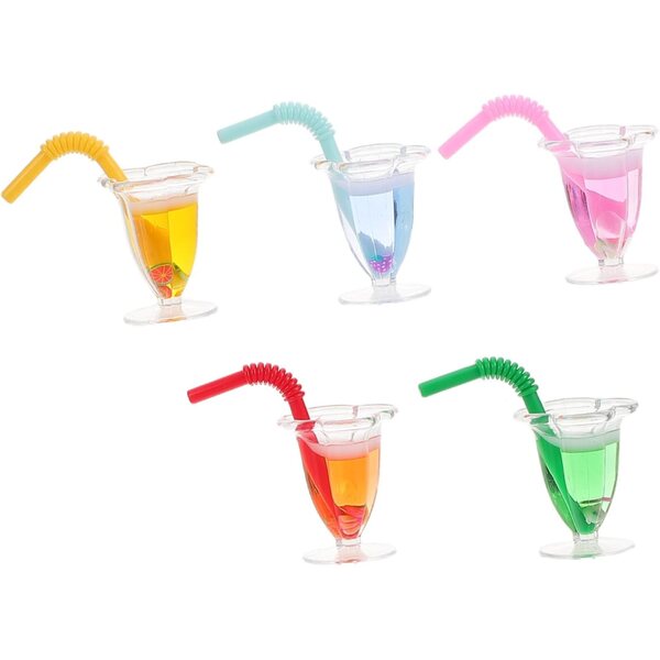 Set 5 Mini Tazze di Succo Decorative in Resina per Casa delle Bambole Realistiche