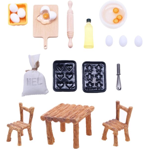 Küchenspielset für Gissroys-Puppenhäuser, realistische und dekorative Utensilien aus Harz