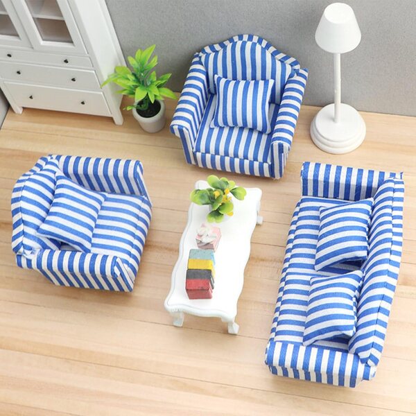 Set 3 mobili miniatura 1/12 divano e poltrone per case delle bambole e modellismo