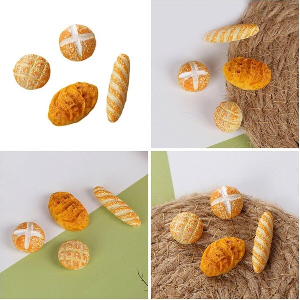Set 4 Miniature di Pane in Resina per Scenari 1/12 Cucina e Boulangerie Bambole