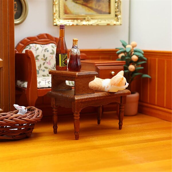 1/12 Miniatur-Holztisch mit zwei Ebenen für Puppenhäuser und Dioramen