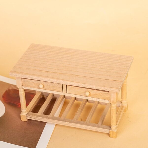 1/12 Miniatur-Esstisch aus Holz mit Schubladen für Puppenhaus