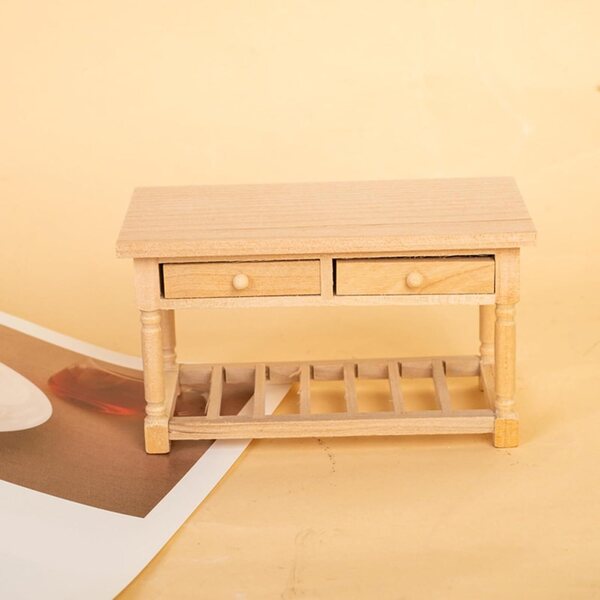 1/12 Miniatur-Esstisch aus Holz mit Schubladen für Puppenhaus