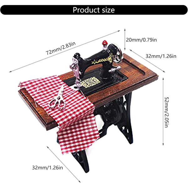 Miniaturbausatz mit Nähmaschine und Schere 1/12 für Puppenhäuser – Gissroys
