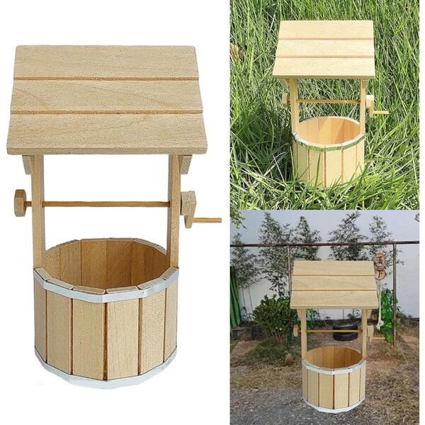 1/12 Miniatur-Holzbrunnen für Puppenhausgärten – interaktive Dekoration