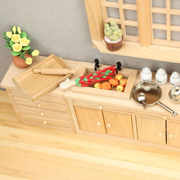 Vintage-Küchenschrank aus Holz für 1/12 Puppenhaus mit realistischem Wasserhahn