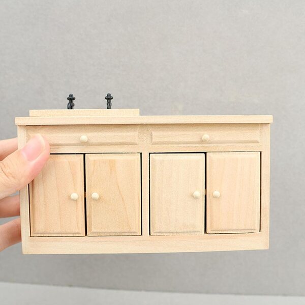 Vintage-Küchenschrank aus Holz für 1/12 Puppenhaus mit realistischem Wasserhahn