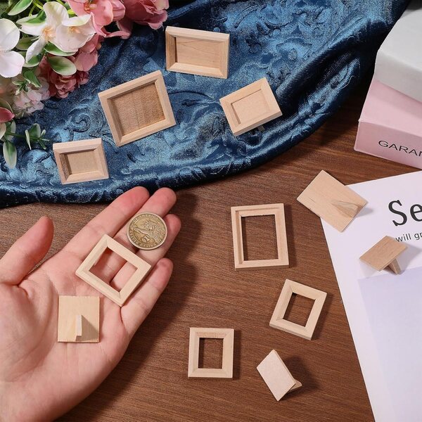 FREEBLOSS 16 mini cornici portafoto in legno con supporto, ideali per case delle bambole