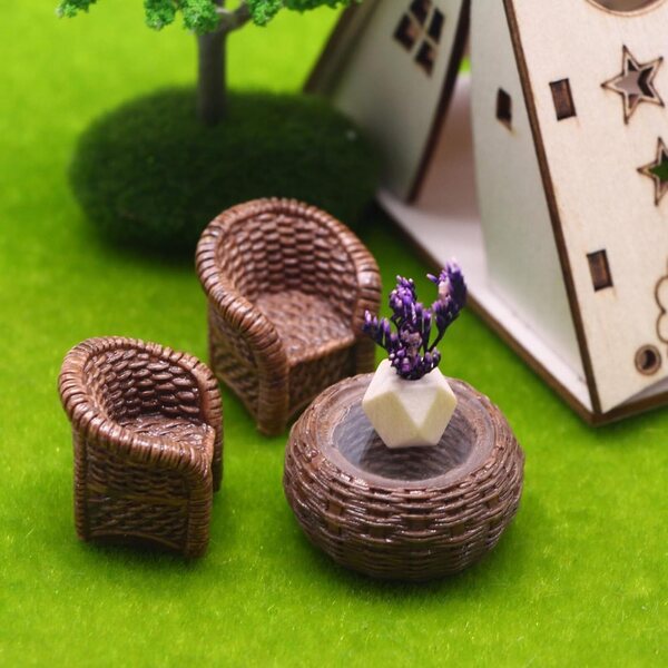 Synthetisches Rattan-Möbelset für Puppenhaus, realistische Miniaturmöbel