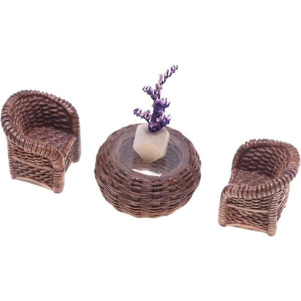 Synthetisches Rattan-Möbelset für Puppenhaus, realistische Miniaturmöbel