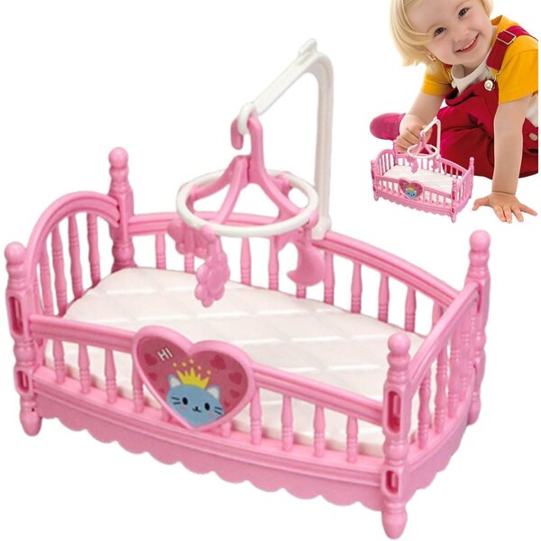 Mini culla in ABS per casa delle bambole rosa e bianca 12,5x7,3x11 cm | Gioco e decorazione