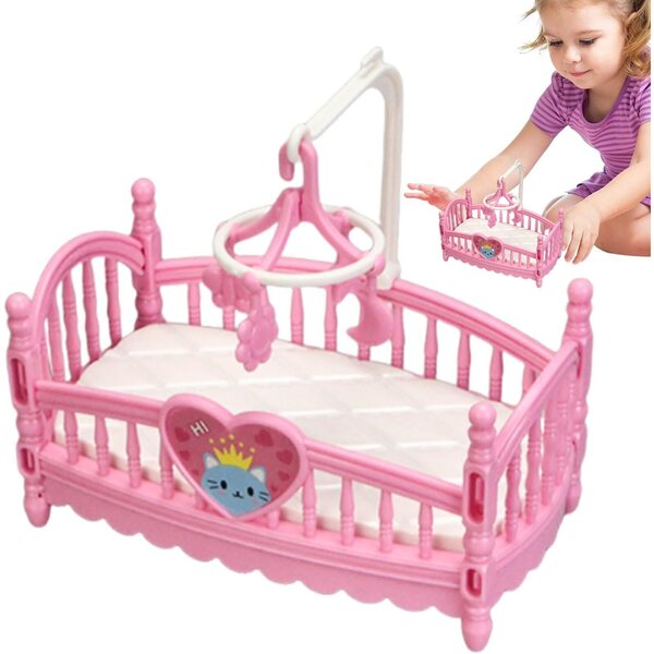Mini culla in ABS per casa delle bambole rosa e bianca 12,5x7,3x11 cm | Gioco e decorazione