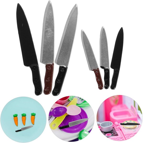 Set mit 6 realistischen Miniaturmessern, Küchenzubehör für Puppenhäuser