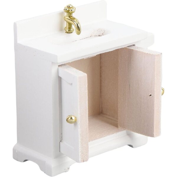 1:16 Puppenhaus-Waschtisch aus Holz mit weißem Funktionshahn