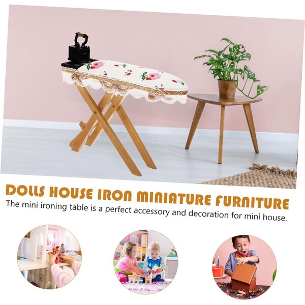 Mini-Bügelbrett aus Holz und Stoff für realistische Miniaturen und Dioramen
