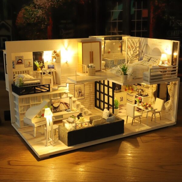 3D-Miniaturhaus-Bausatz mit LEDs und Möbeln – zum Selbermachen für Kinder und Jugendliche