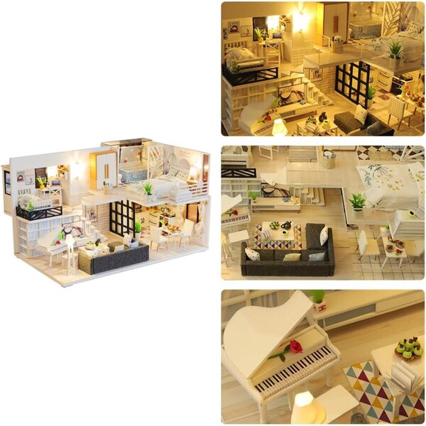 3D-Miniaturhaus-Bausatz mit LEDs und Möbeln – zum Selbermachen für Kinder und Jugendliche