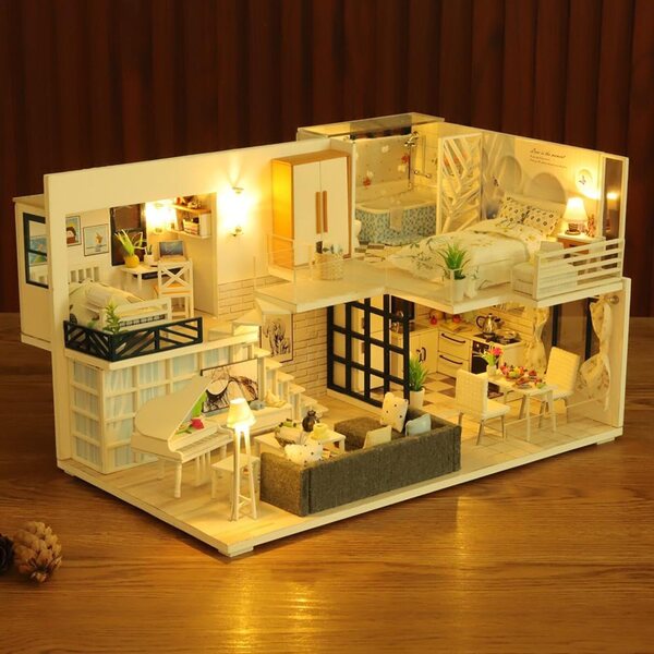 3D-Miniaturhaus-Bausatz mit LEDs und Möbeln – zum Selbermachen für Kinder und Jugendliche