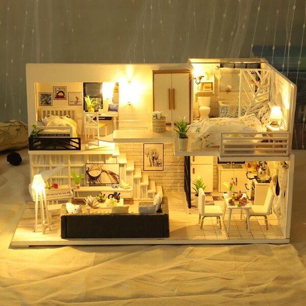 3D-Miniaturhaus-Bausatz mit LEDs und Möbeln – zum Selbermachen für Kinder und Jugendliche