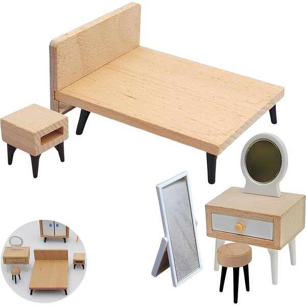Set mit 5 Miniaturmöbeln für Puppenhäuser im Maßstab 1:12 – Schlafzimmer und Badezimmer YANJIY